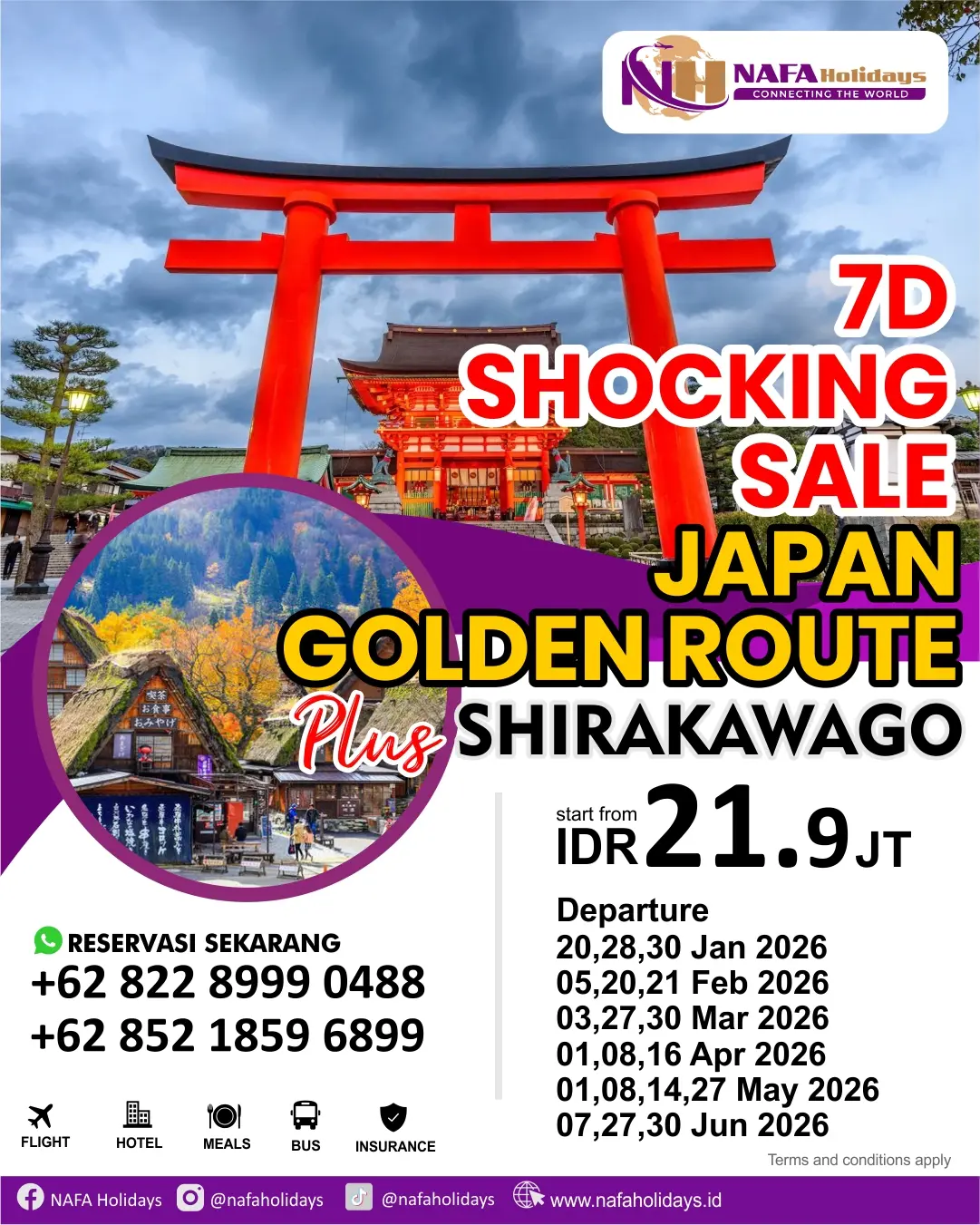 7D SHOCKING SALE JAPAN GOLDEN ROUTE + SHIRAKAWAGO